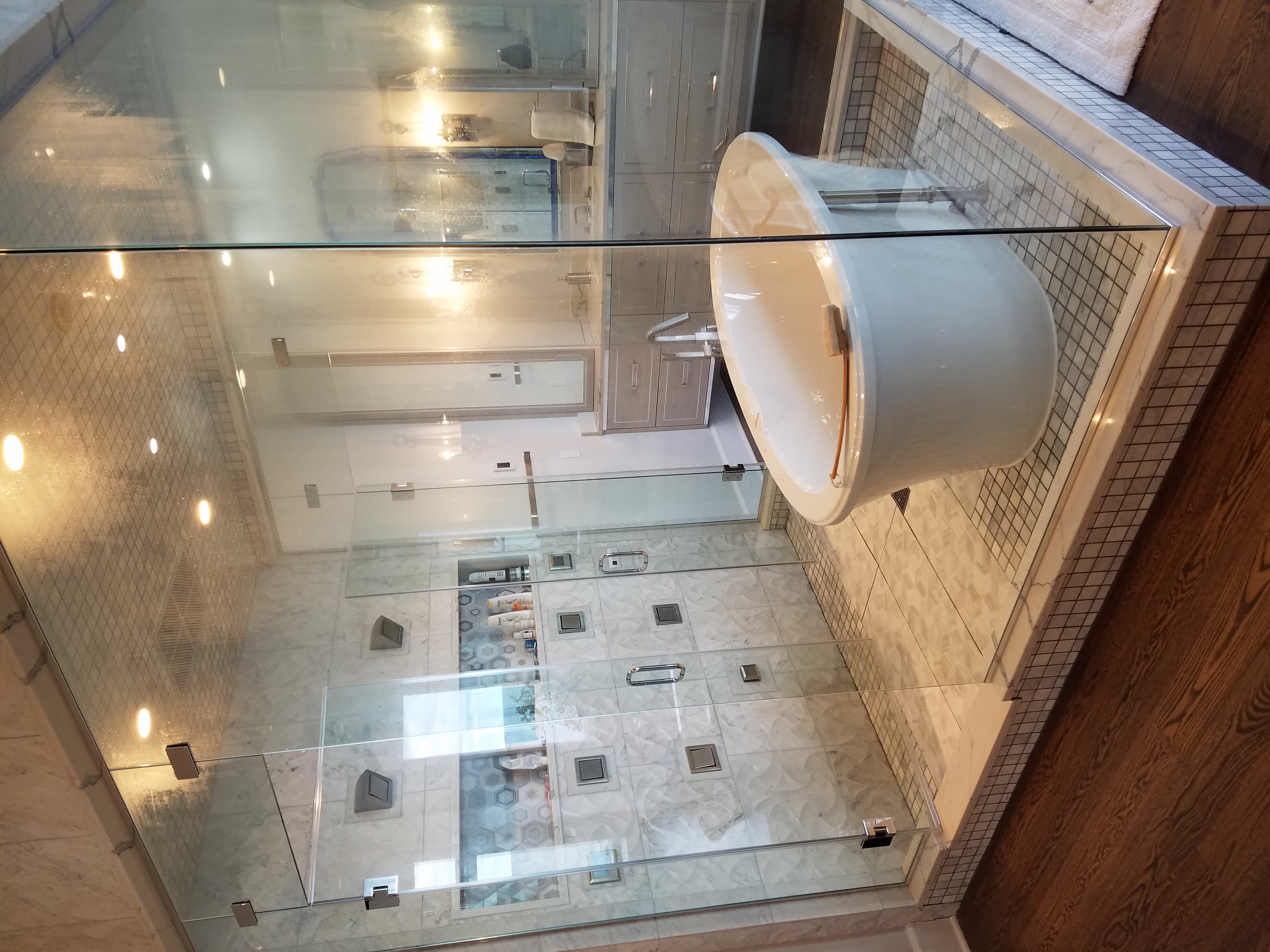 Tiled wet room with accessible fixtures